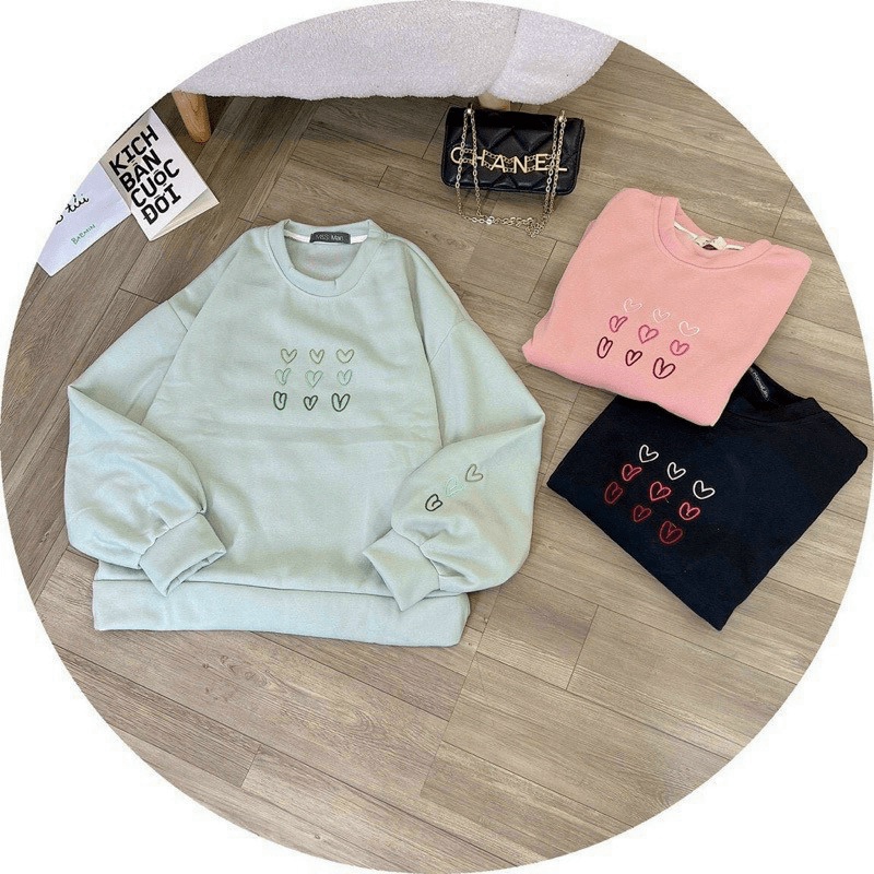 Áo Sweater Nữ Tay Phồng Thêu Lá Chất Nỉ Dày Mịn Form Rộng Mặc Mát Thoải Mái NEW UNISEX