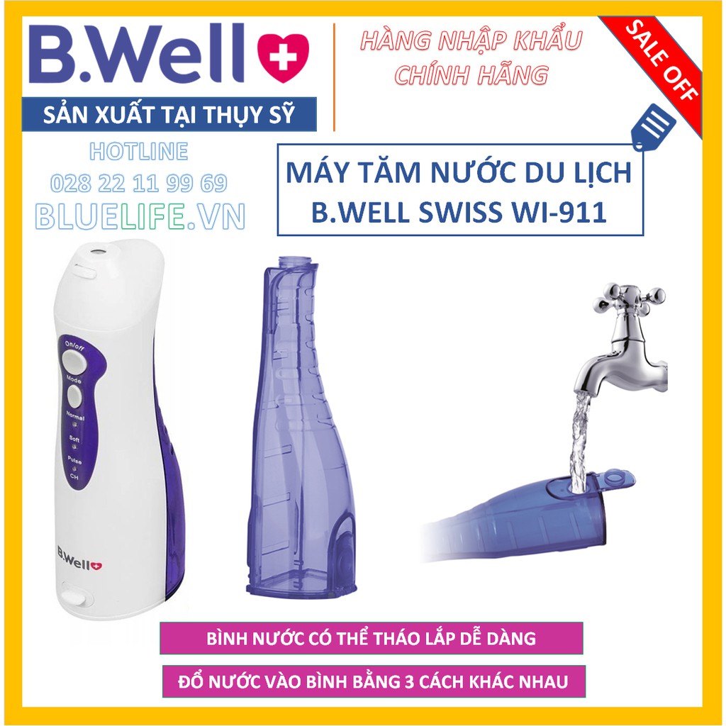 [HÀNG SX tại THỤY SỸ] - MÁY TĂM NƯỚC CAO CẤP B.WELL SWISS WI-911 [100% CHÍNH HÃNG] -  2 NĂM (1 ĐỔI 1) + TẶNG 2 VÒI