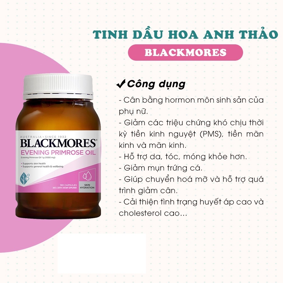 Viên Uống Blackmores Hoa Anh Thảo Úc Hỗ Trợ Đẹp Da, Cân Bằng Nội Tiết Tố 190 viên