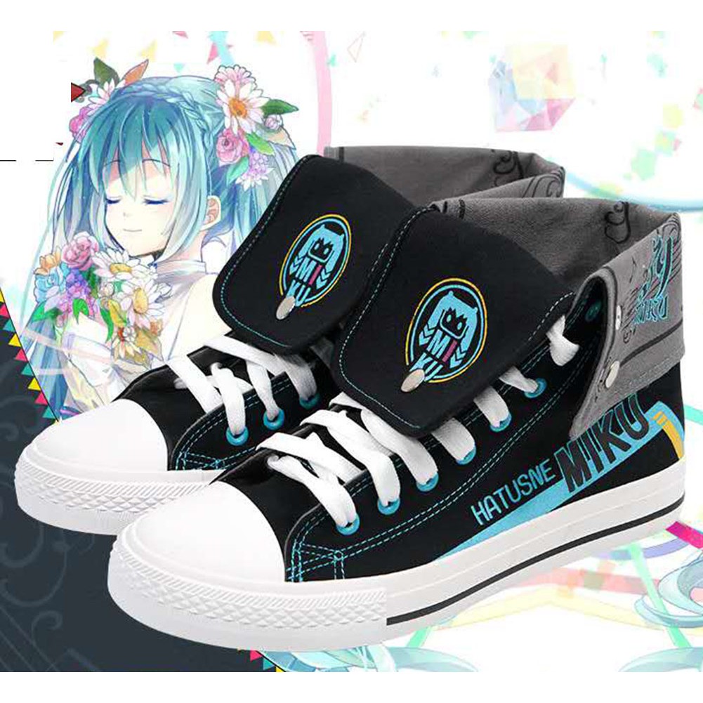 🔥🔥Giày Thể Thao Vải Bạt Cổ Cao Hai Chiều In Hình Hatsune miku