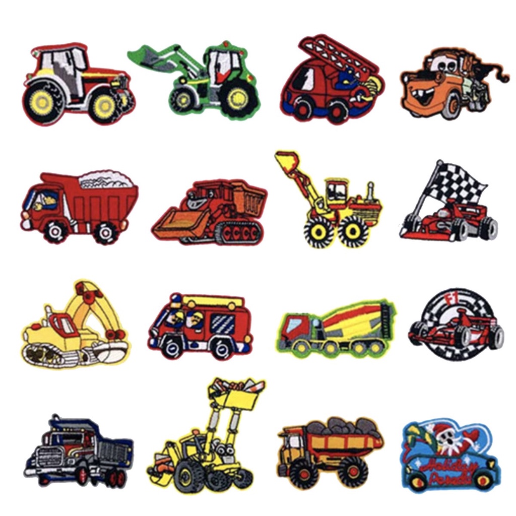 50 MẪU miếng DÁN ỦI quần áo bé TRAI mẫu giáo STICKER THÊU CAO CẤP CÓ SẴN KEO ỦI hình MCQUEEN XE XÚC XE CỨU HOẢ THOMAS