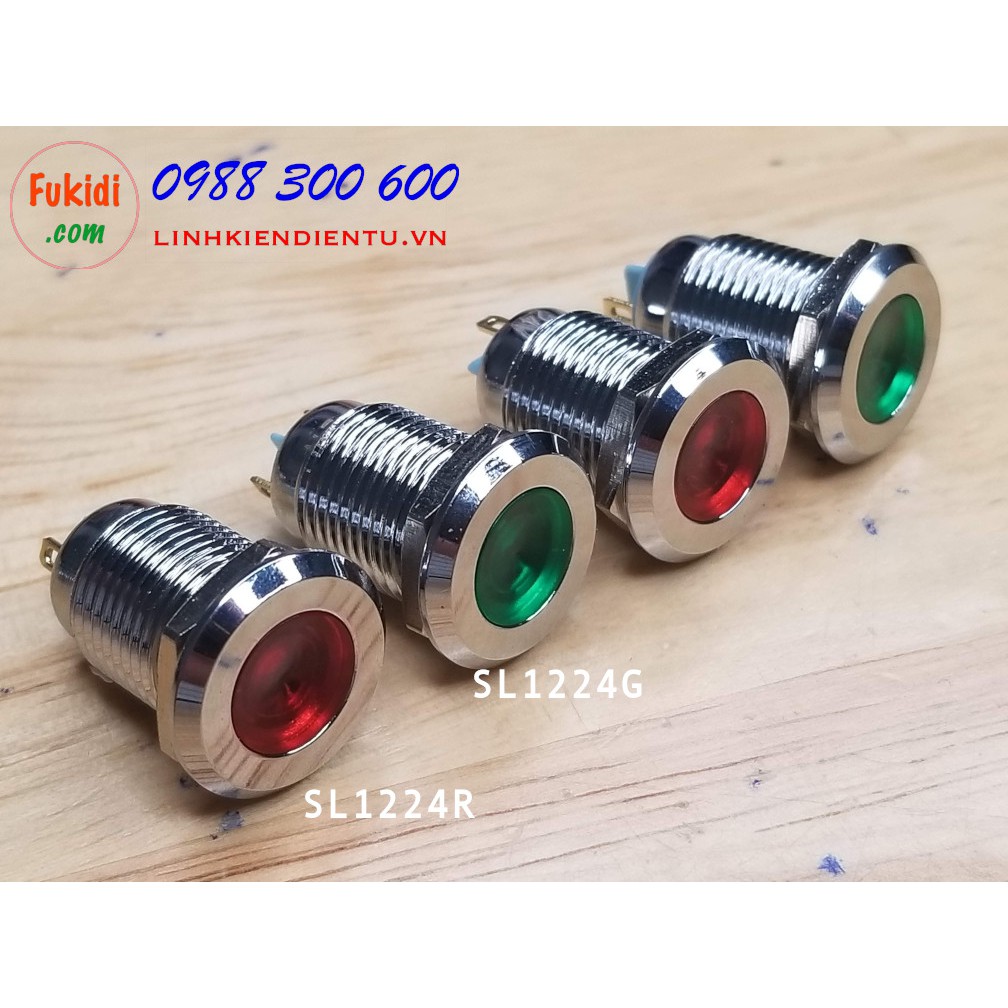 Đèn LED báo nguồn, báo tín hiệu vỏ kim loại, phi 12mm, điện áp 24V SL1224R