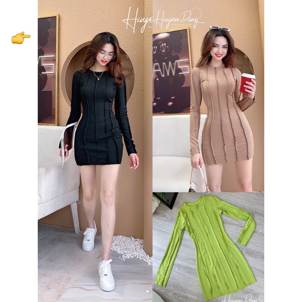 Đầm Thun Body Tay Dài Cổ Lọ Hoạ Tiết Ngựa Vằn Thiết Kế Ôm Sát Tôn Dáng NG