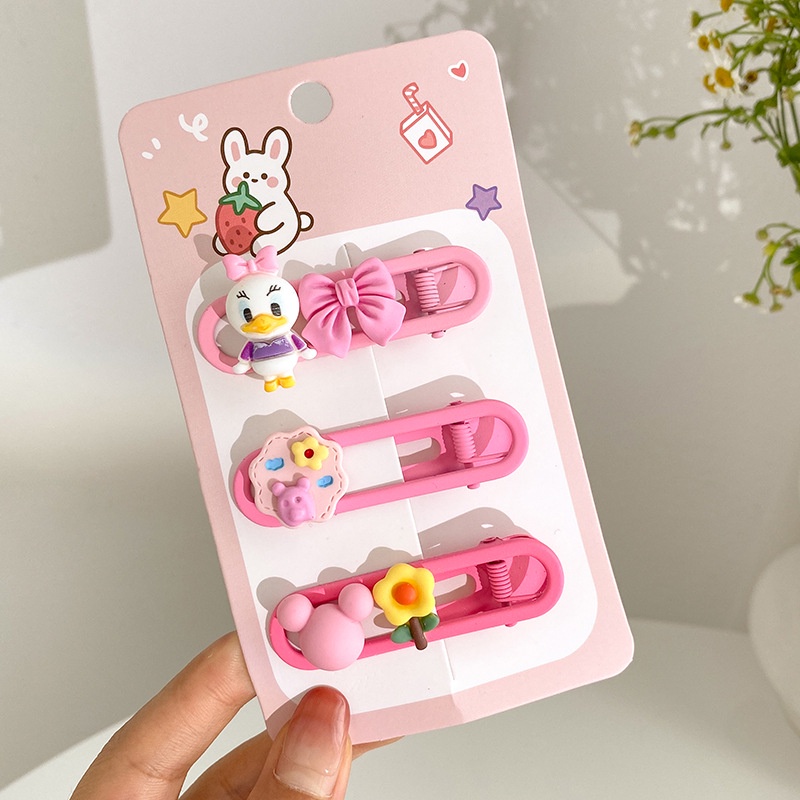 Set 3 Kẹp Tóc Hình Gấu / Hoa Dễ Thương Cho Bé Gái