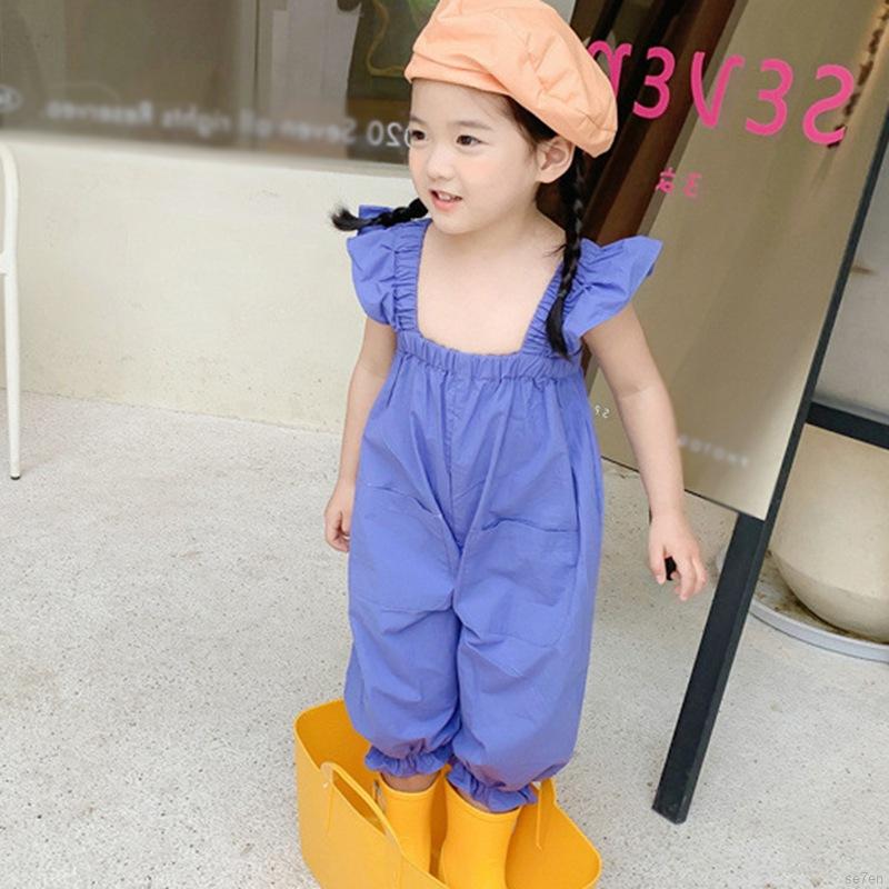 Áo liền quần viền nhún bèo thời trang mùa hè dễ thương dành cho bé gái 90-130CM