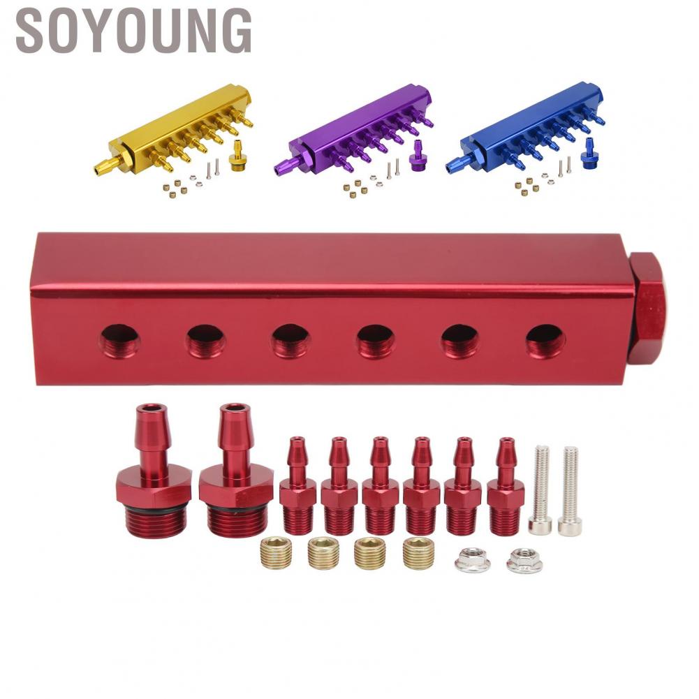 Soyoung 6 Port Vacuum Block Intake Manifold Kit 1/8in NPT Connector 1/2in Inlet Outlet Universal for Car Truck Turbos