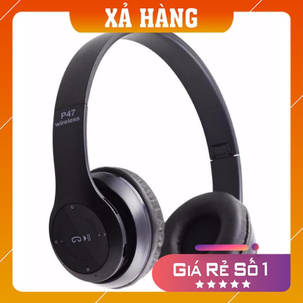 [giá sốc] Tai nghe chụp tai Bluetooth P47 cao cấp  có khe thẻ nhớ  (Đen Đỏ) - Bh 12  tháng