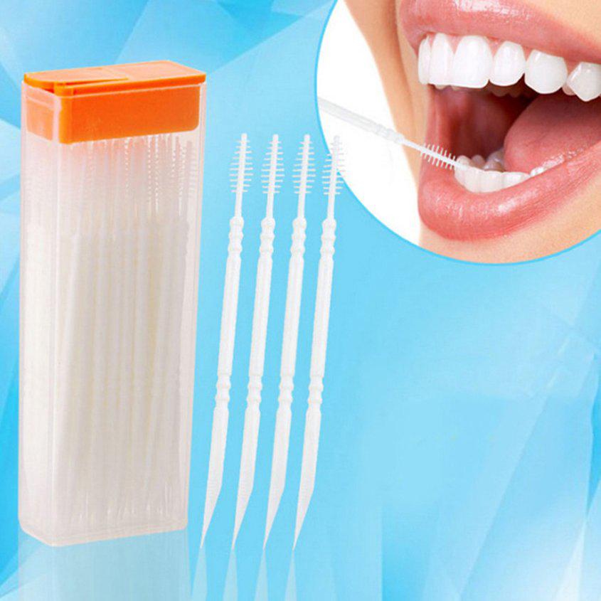 【Ready Stock】Hộp 50 tăm nhựa nha khoa có cọ chải kẽ răng chăm sóc răng miệng