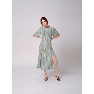 Đầm xẻ tà nữ YV LE & CO vải lụa chấm bi thanh lịch