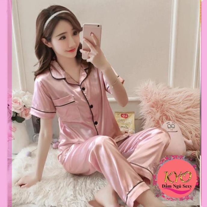 Đồ bộ Pijama - Bộ ngủ lụa satin dài đẹp, Bộ Đồ Ngủ trơn Thời Trang Quyến Rũ B59