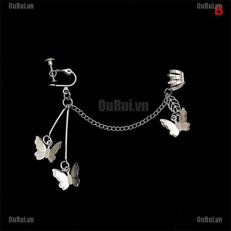 (FCC) 1 Khuyên Tai Dáng Dài Trang Trí Hình Bướm Phong Cách Harajuku Thời Trang