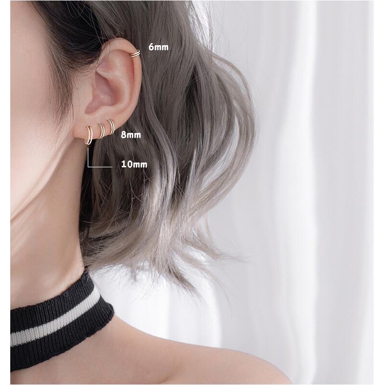Bộ 2 Khuyên Tai Tròn Xoắn Ốc Bằng Thép Không Gỉ 6 / 8mm