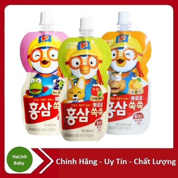 Nước hồng sâm Paldo Pororo Hàn quốc túi 100ml [Date 2022]