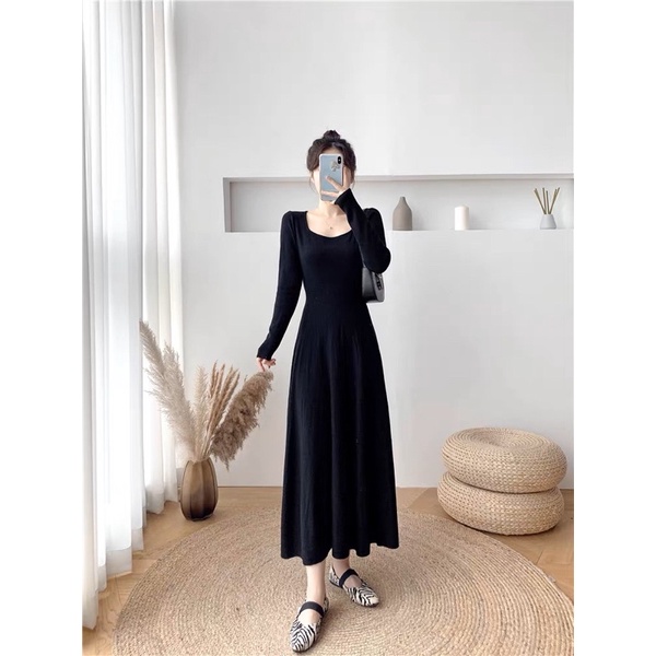 ĐẦM TAY DÀI THUN GÂN XOÈ XINH THU ĐÔNG DXU3