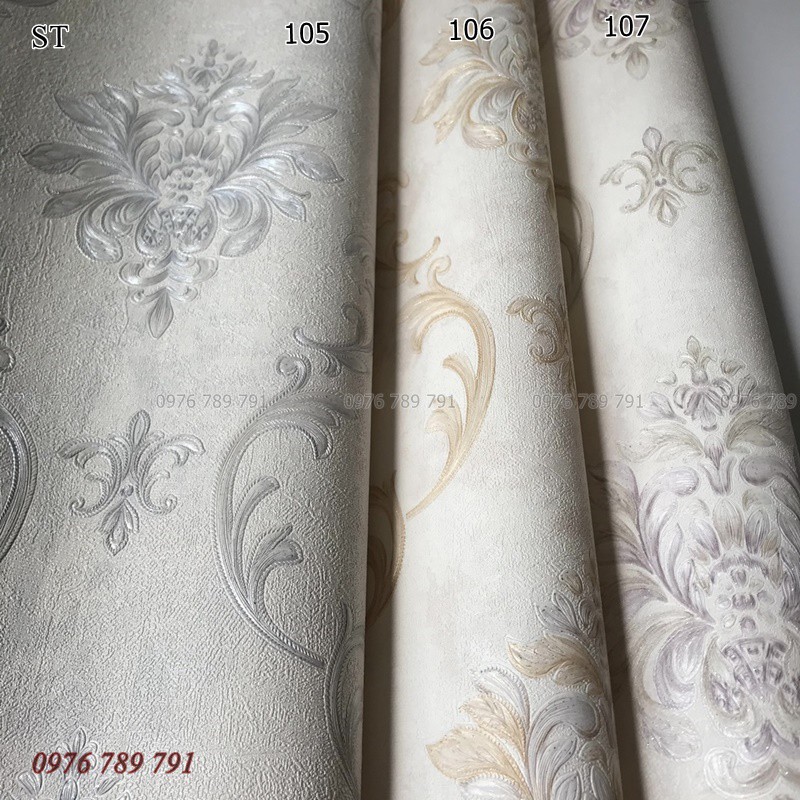 Giấy Dán Tường Hoa Văn Cổ Điển Họa Tiết Nhỏ Cho Phòng Khách Lụa Không Keo Khổ 53cm