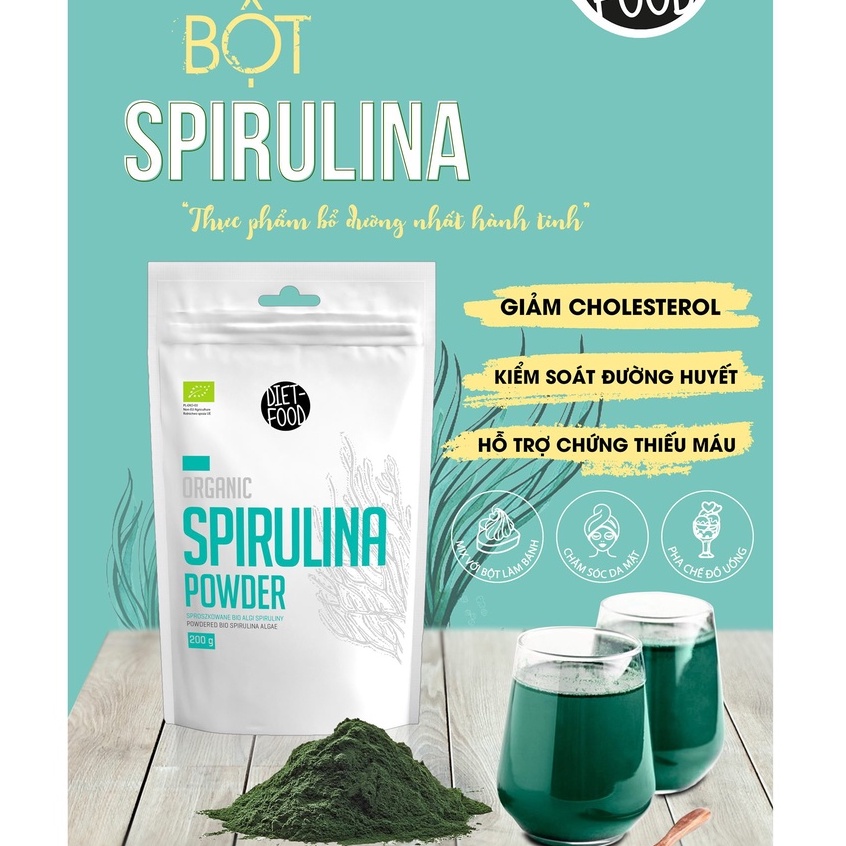 Bột Tảo Xoắn Spirulina Hữu Cơ 200g Diet Food Organic Spirulina Powder