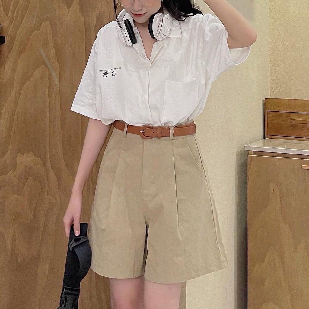 Quần Short Nữ Kèm Belt JEM CLOSET Ống Rộng Chất Kaki Dày Dặn Đứng Form BELO 2930