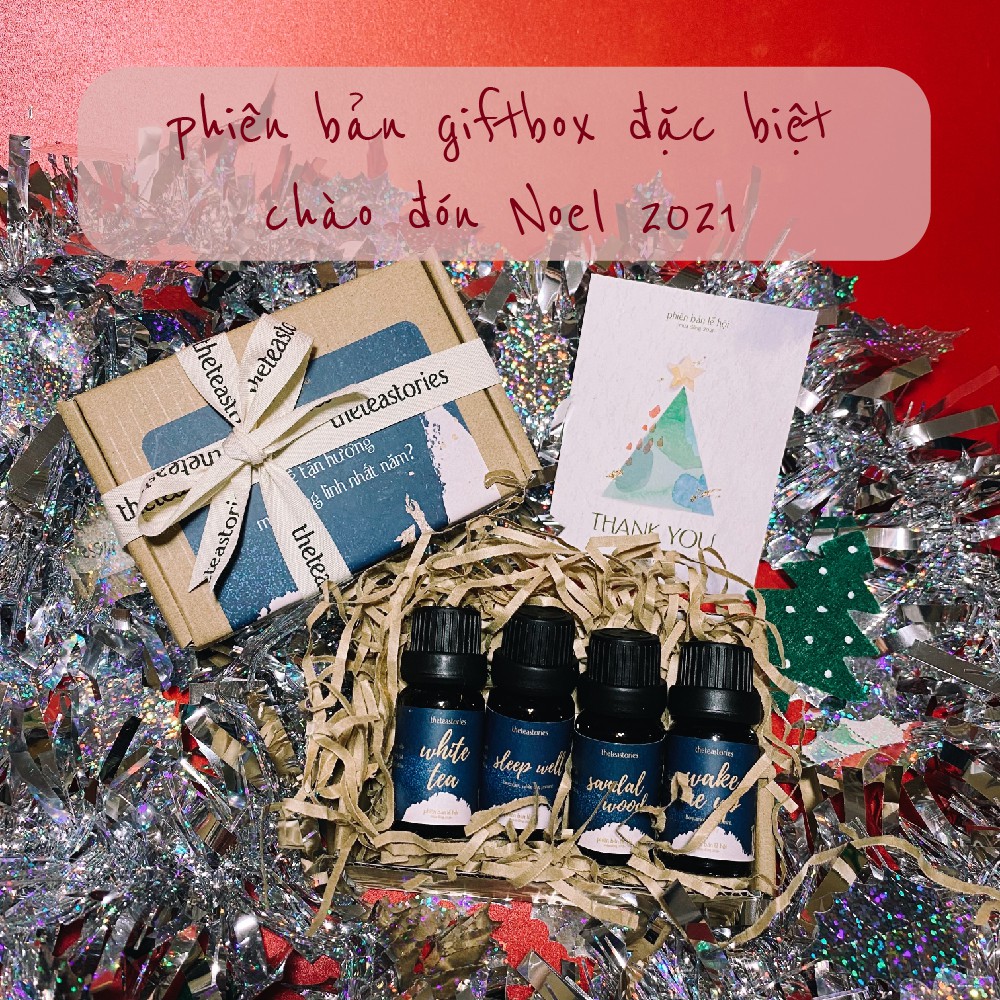 [PHIÊN BẢN NOEL] Set tinh dầu cực xinh với nơ và thiệp - The Tea Stories - Trà hoa, nến thơm và tinh dầu