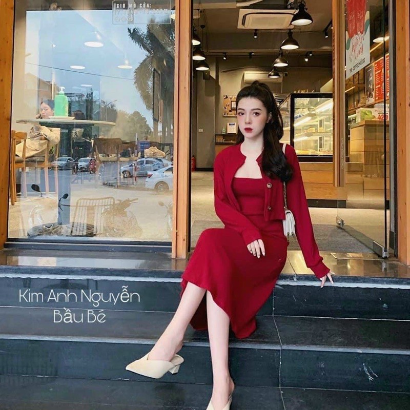 SET ĐẦM HAI DÂY VÀ ÁO KHOÁC LEN GÂN SIÊU XINH KÈM ẢNH THẬT