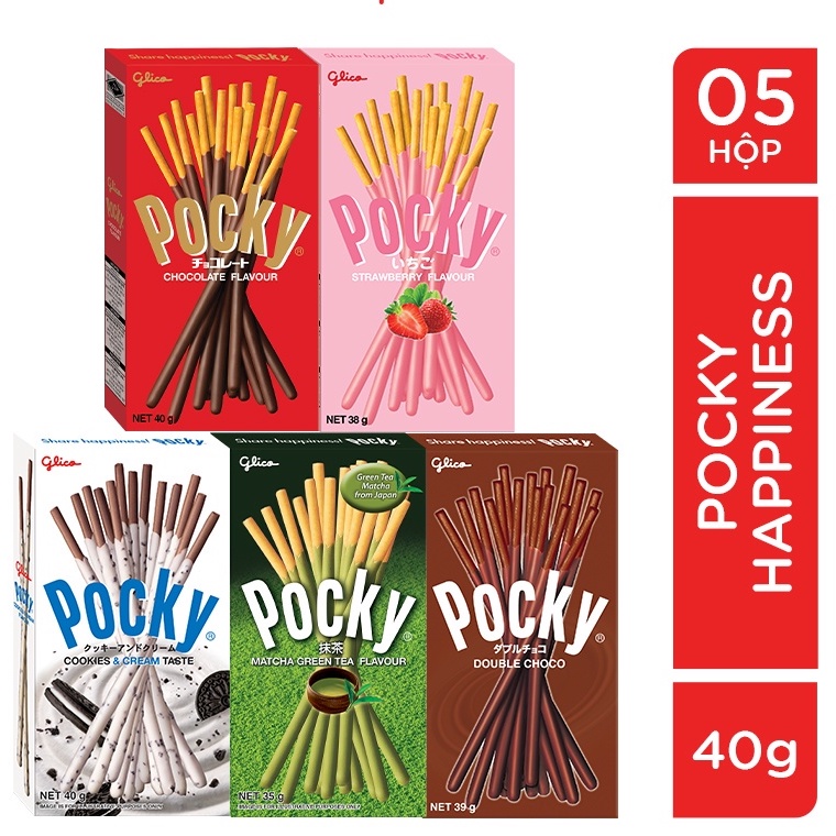 MIX VỊ Lốc 10 Hộp Bánh Que Pocky Chocolate/Trà Xanh Matcha/Cookies & Cream Chính Hãng