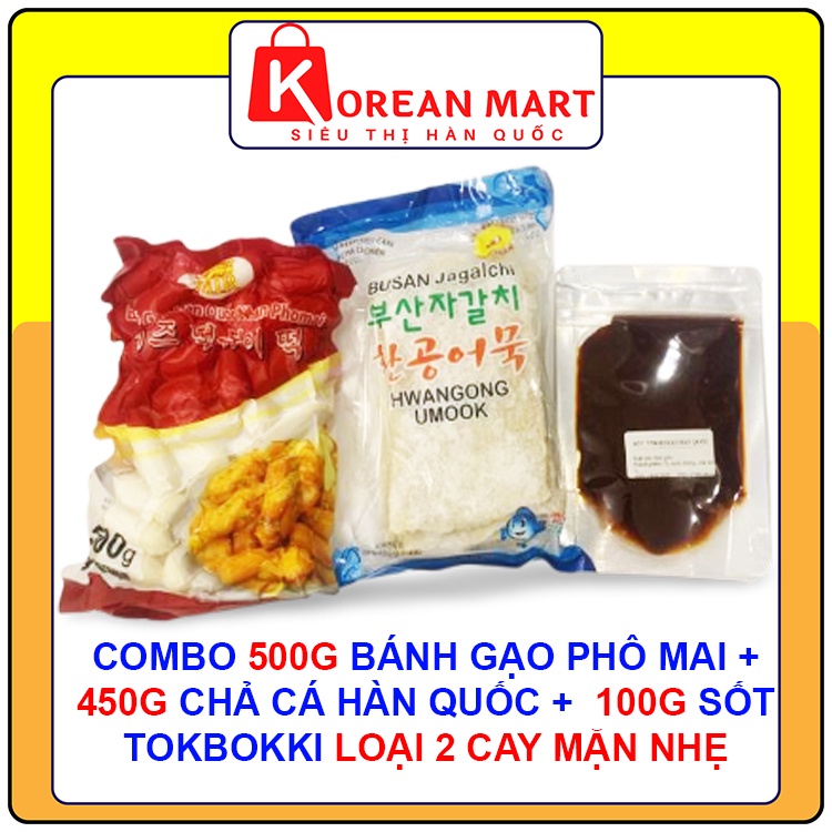 Combo 500g bánh gạo nhân phô mai Mir gói đỏ + 450g chả cá hàn quốc + 100g sốt tokbokki