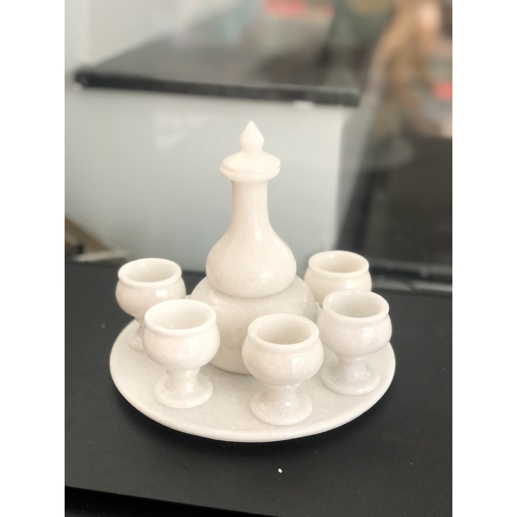 Bộ ấm trà đá non nước màu trắng HANMYNGHE