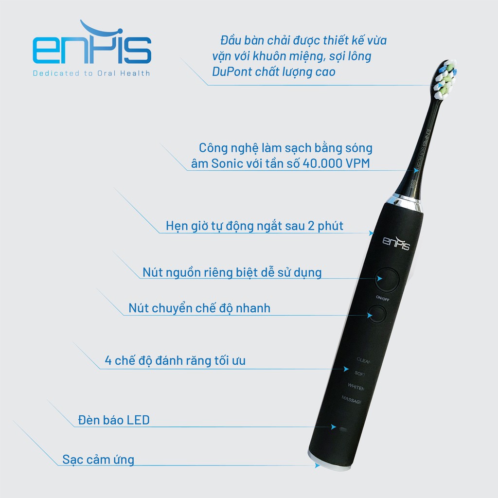 Bàn chải điện ENPIS cao cấp SMART LUX chính hãng, pin 30 ngày, chống nước IPX7, bảo hành 12 tháng