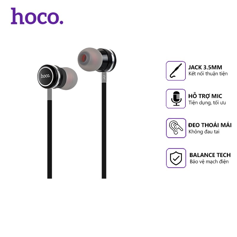 Tai nghe dây Hoco M16 jack 3.5mm, dài 1.2m, tương thích nhiều thiết bị