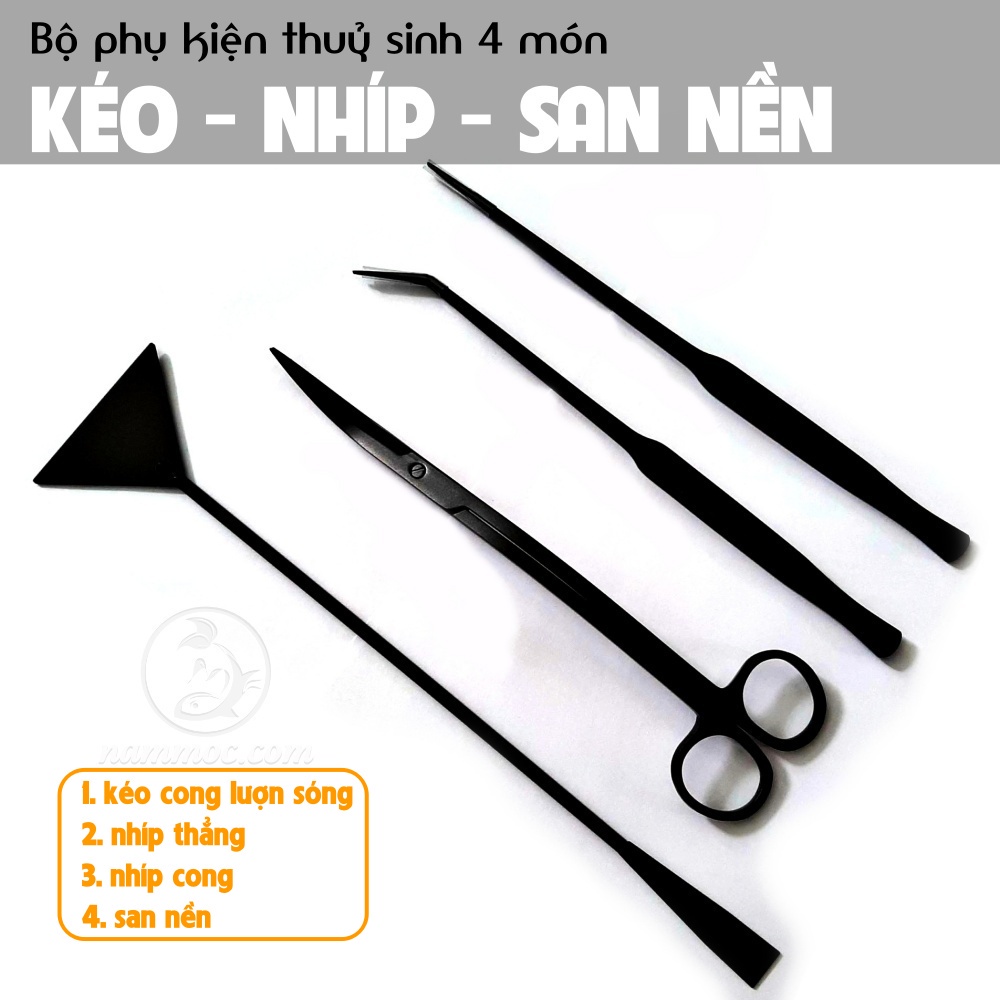 Bộ Kéo Sóng - Nhíp - San Nền Thuỷ Sinh 4 Món  | Nấm Aquatools - Phụ kiện thuỷ sinh