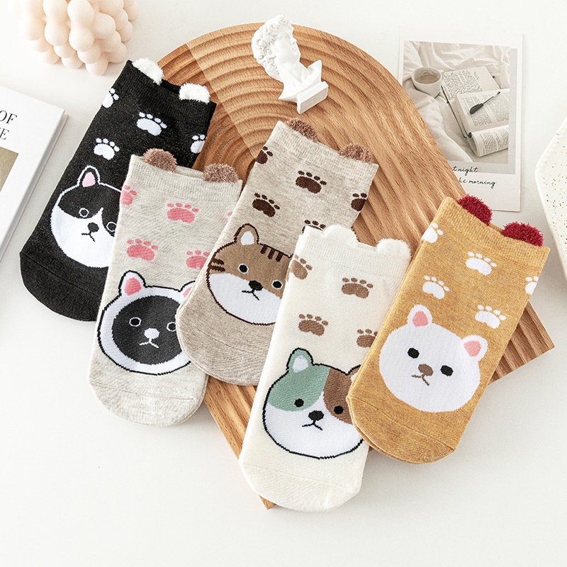 Vớ Tất Cổ Ngắn Hoạt Hình Chân Cún Shiba Có Tai