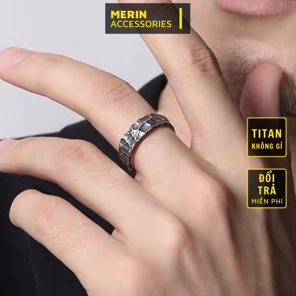 Nhẫn nam nữ tròn Merin Accessories màu bạc thời trang chất Titan đẹp đơn giản không gỉ - Nhẫn Rock