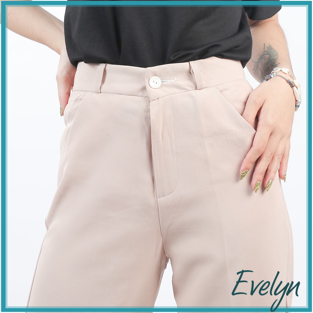 Quần ống rộng suông khóa trước Evelyn chất tuyết mưa kiểu dáng basic | BigBuy360 - bigbuy360.vn