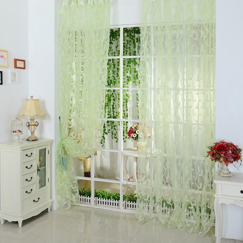 Tấm rèm cửa ,vải voan, in hình chiếc lá, trang trí phòng
