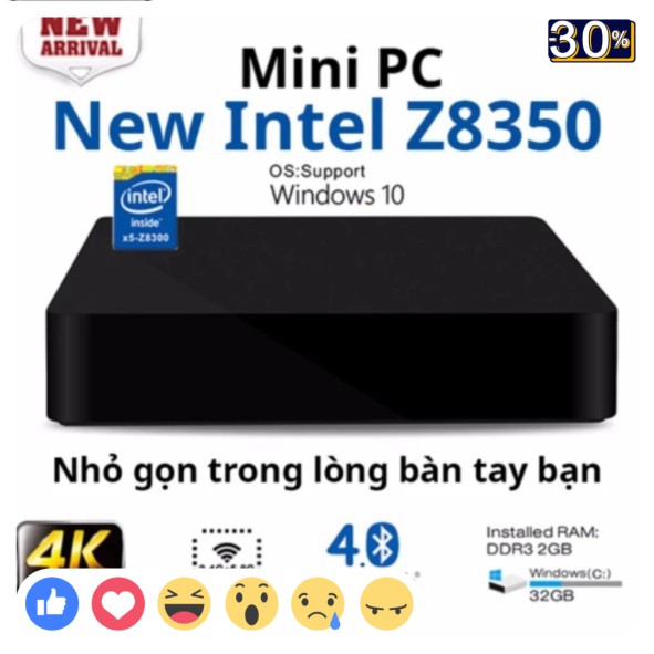 🌟 Máy tính để bàn mini Intel Trail Quad Core Z8350 Windows 10 Home