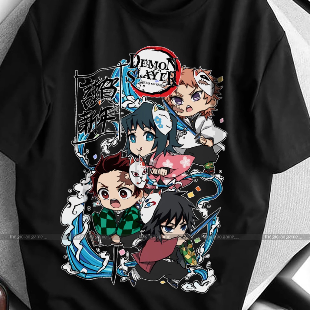 Áo thun thanh gươm diệt quỷ T02 (Đen) Kimetsu No Yaiba Tanjiro Nezuko, áo ainime có size bé cho trẻ em | AoThunGameVn