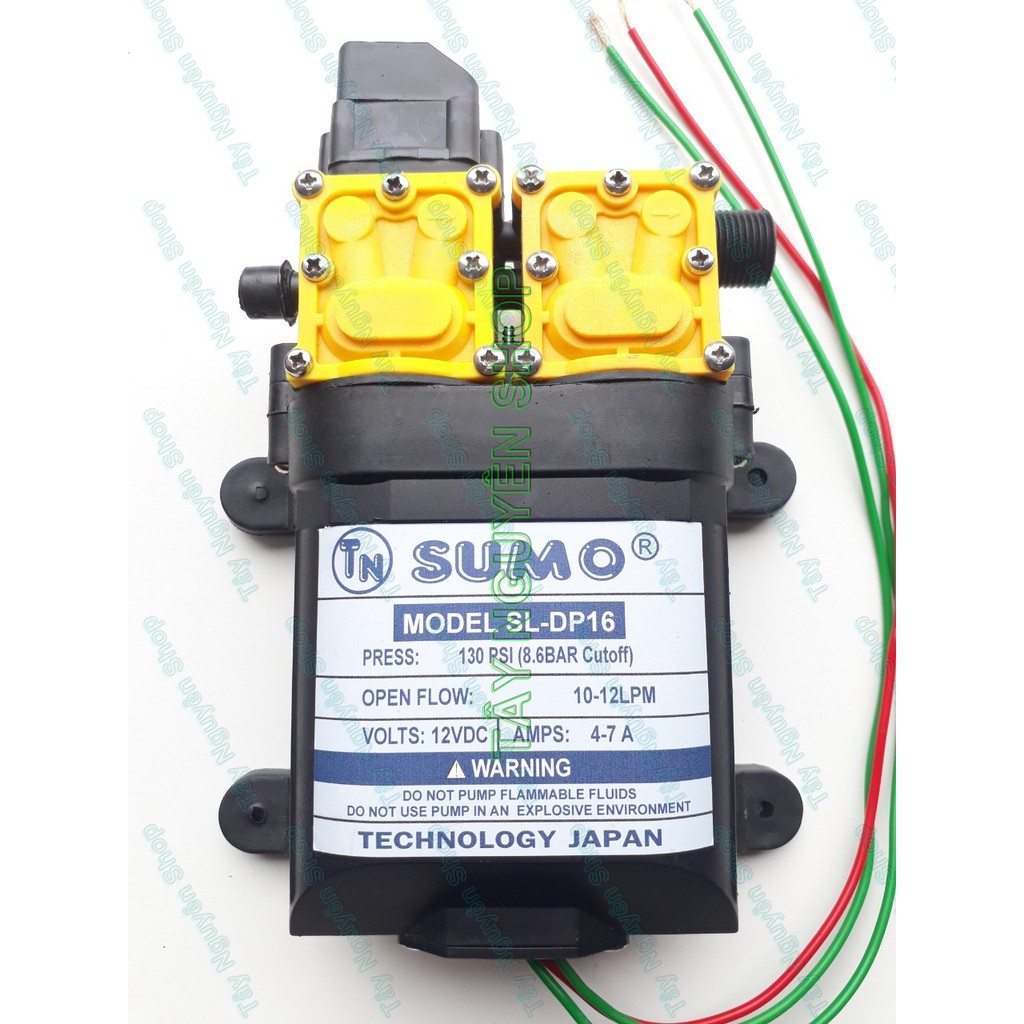 Máy bơm đôi SUMO tăng áp lực nước mini 12V 130W phun sương - Lưu lượng 12L/phút Tự động hút nước và Ngắt khi khóa van