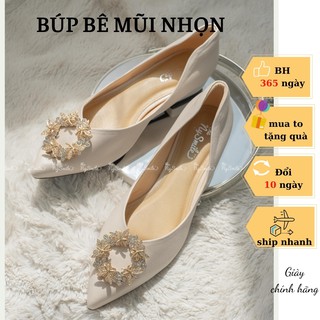 Giày búp bê mũi nhọn 1cm vòng hoa đá - Thenysmile - Larel