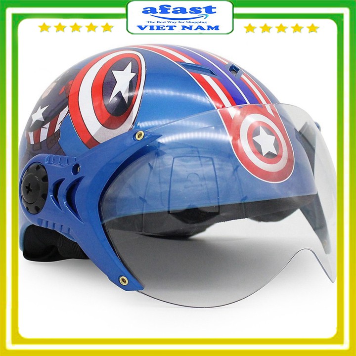 Nón Bảo Hiểm Trẻ Em 1/2 Đầu Có Kính Protec Kitty, Họa Tiết Captain American - Hàng Chính Hãng