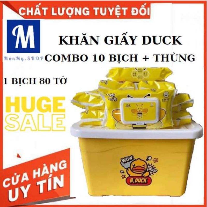 Khăn giấy ướt Duck con vịt vàng kute siêu hot Combo 10 bịch luôn thùng nhựa xinh xắn