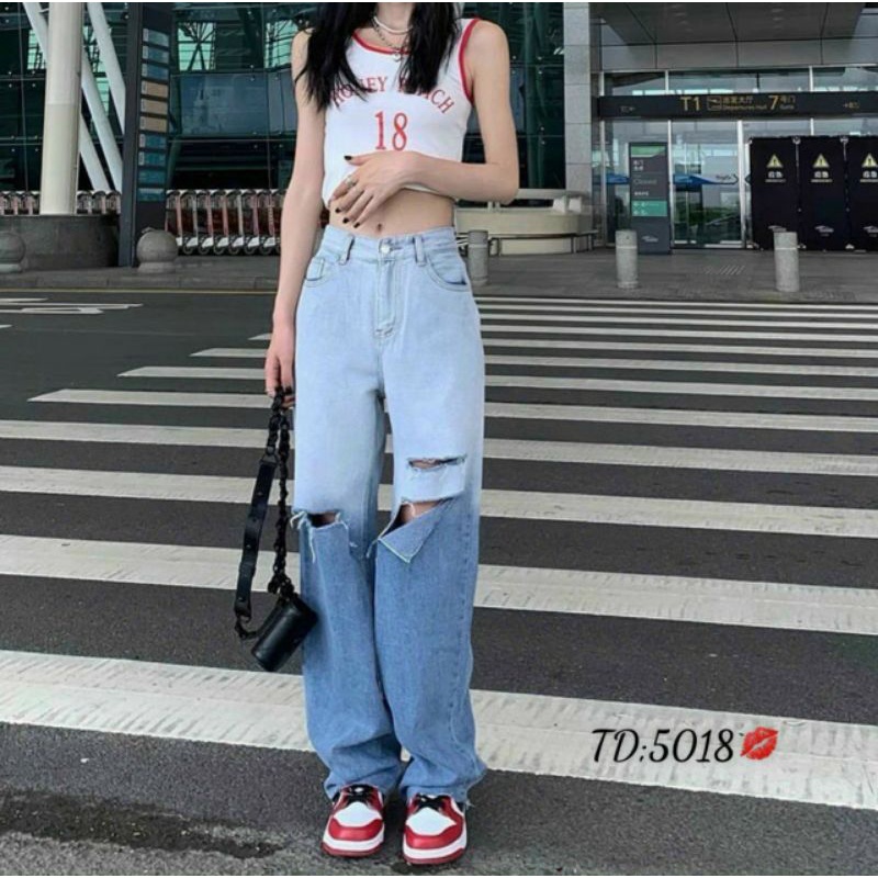 (Siêu Item) Quần Jeans cotton mẫu rách, ombre hài hòa màu sắc tươi sáng. Ms 5018