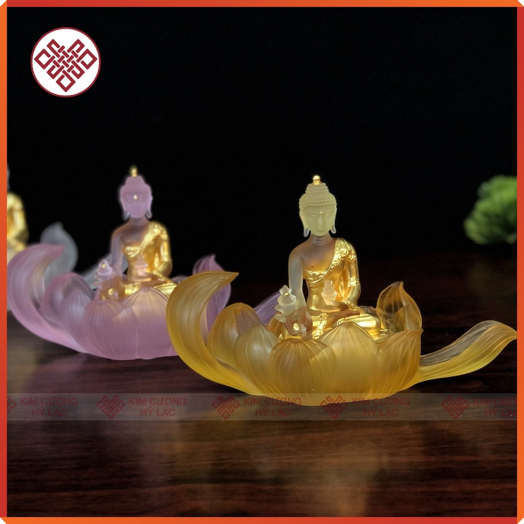 Tượng Dược Sư Mật Tông [Kim Cương Hỷ Lạc] Lưu Ly 12Cm Màu Vàng