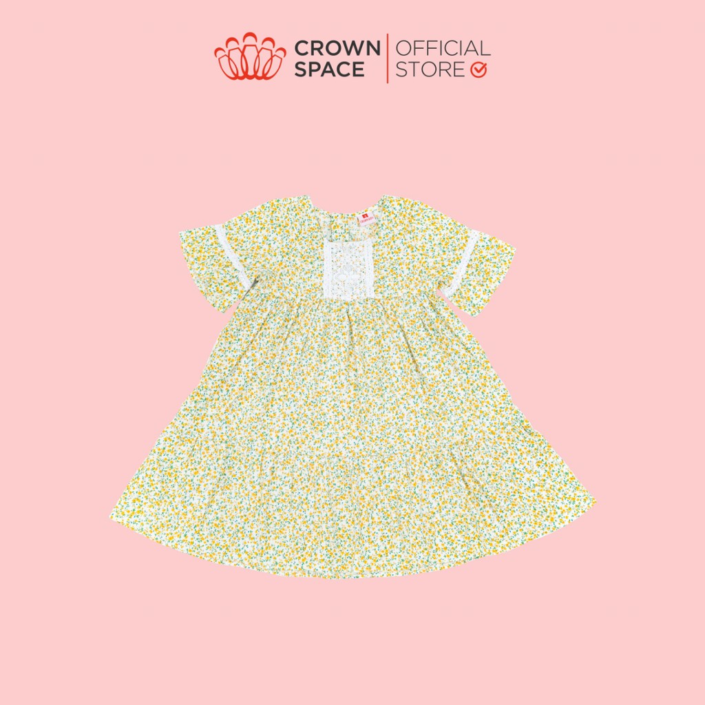 Váy Hoa Nhí Xanh Matcha Cho Bé Gái Crown Kids CKGS2810615.Y Size Từ 2-6