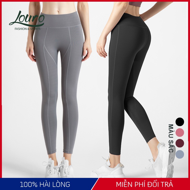 Quần tập gym, yoga nữ Louro, kiểu quần legging cạp cao định hình, thiết kế nâng mông, gen bụng, vải thể thao - QL109