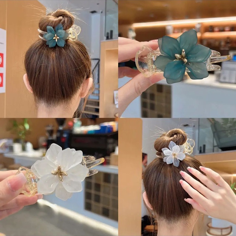 Kẹp tóc càng cua CHLINS đính hoa nhựa thời trang đơn giản cho nữ