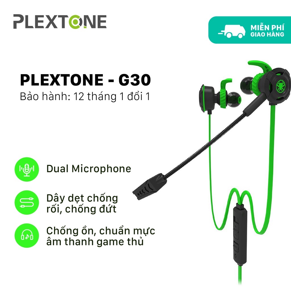 Tai nghe chơi Game chuyên nghiệp Plextone G30, tai phone Game thủ cao cấp với thiết kế nhét tai chống ồn, BH 12 tháng