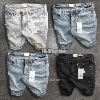 Quần jean nam ngắn rách chất bò cao cấp 3 màu xanh, đen co giãn giá rẻ nam tính