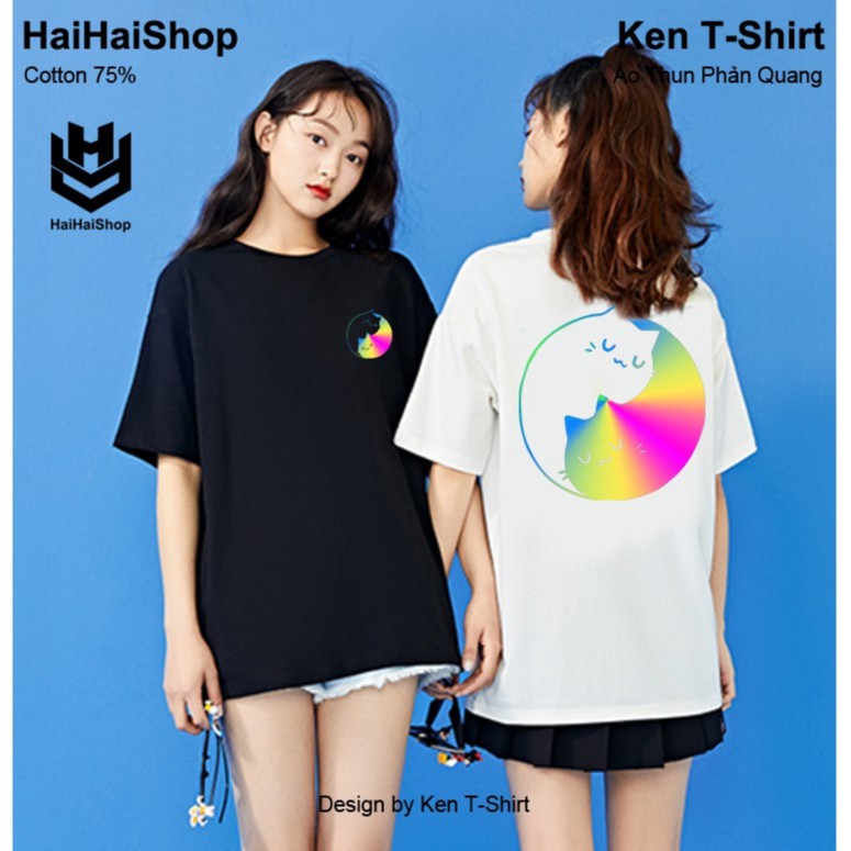 Áo Thun Phản Quang Mèo Ú Cotton 75%, Form Rộng Unisex Nam Nữ Đẹp HaiHaiShop, Ken T-Shirt.