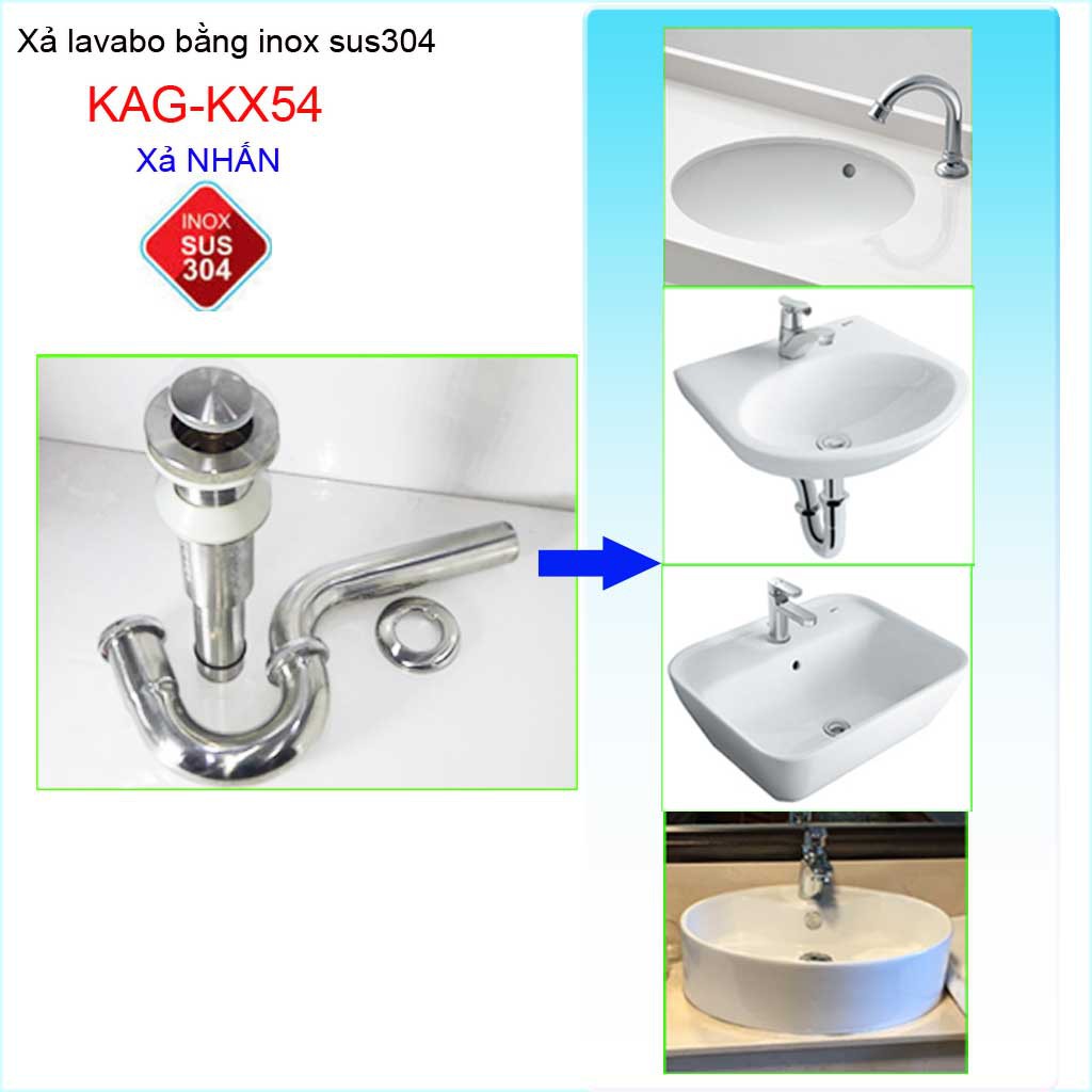 Xả chậu lavabo Inox SUS304, bộ xả nhấn lavabo Oscar cao cấp KAG-KX54