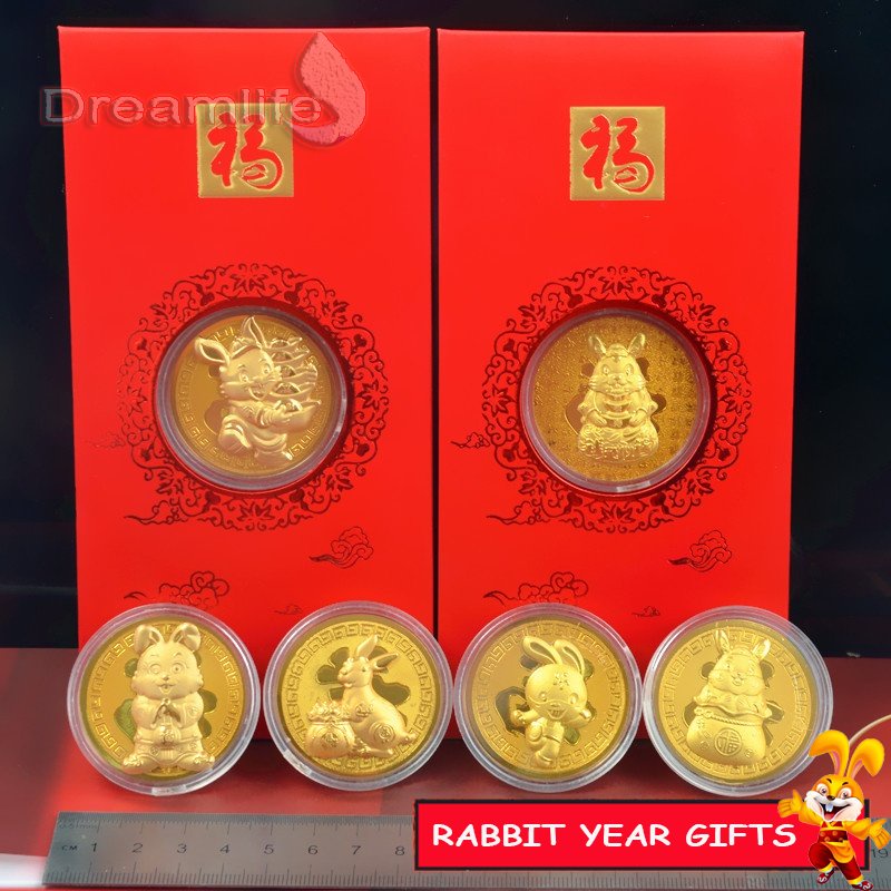 (20 Mẫu Mã) Phong Bì Đỏ Đồng Xu Dày Hình Thỏ May Mắn 2023 Lá Vàng Đỏ Angpao
