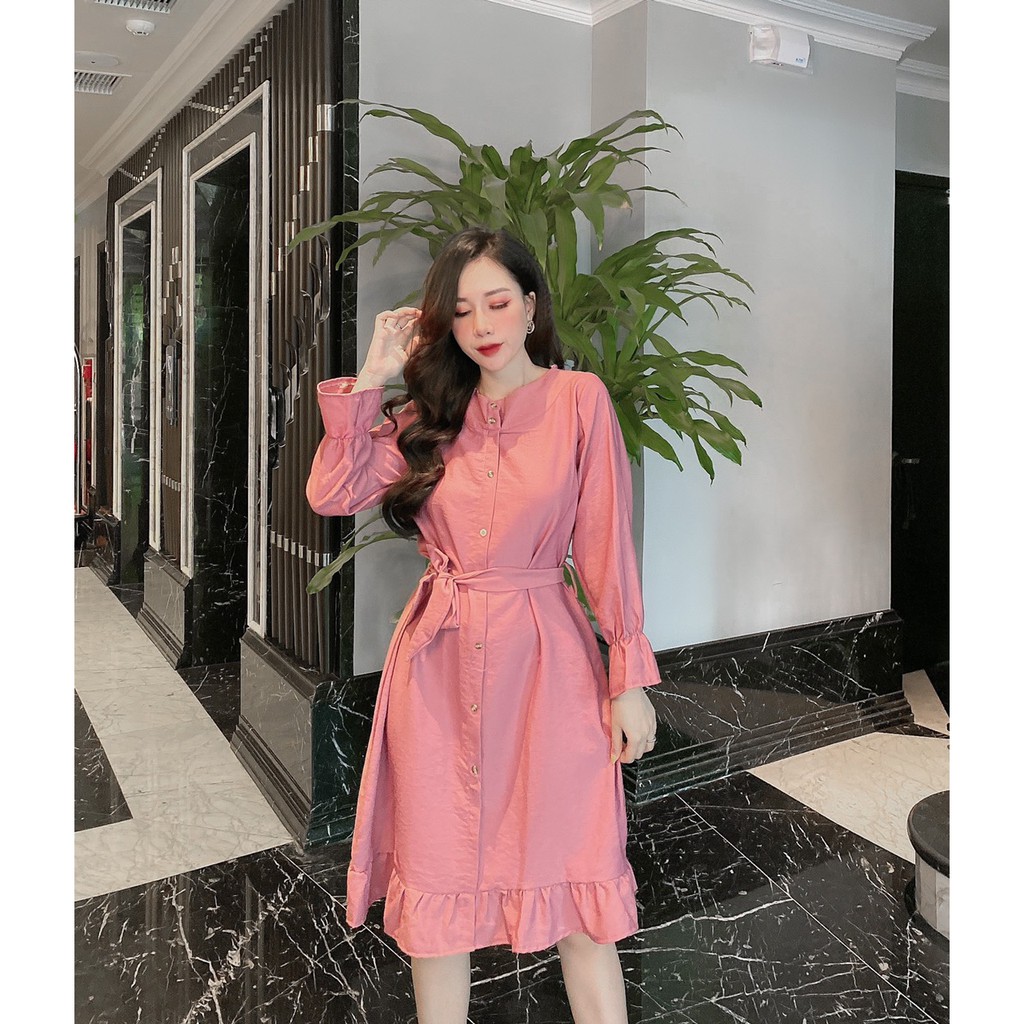 Váy suông nữ dáng dài cổ tròn bo tay đuôi cá thắt nơ chất nhung 3 màu điệu đà | BigBuy360 - bigbuy360.vn